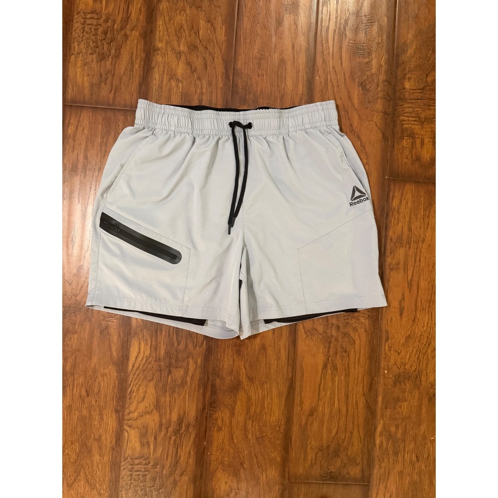 Reebok Men's Running Shorts Large Gray Lined Compression 5" Inseam Zip Pocket